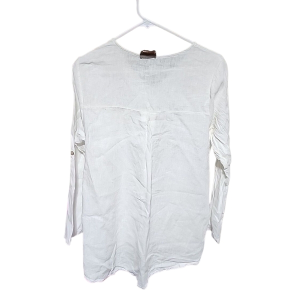 Terzo Mellennio 100% Linen White Blouse- Medium - Picture 2 of 4